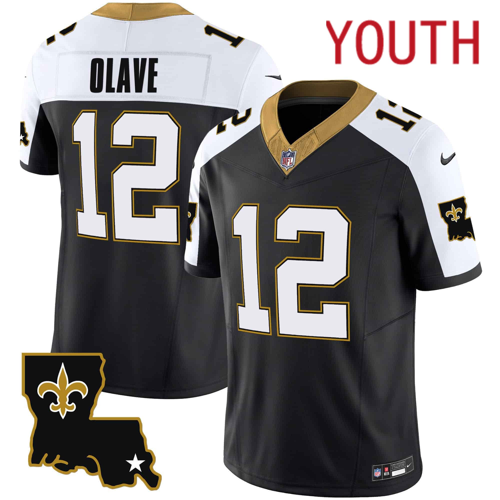 Youth New Orleans Saints #12 Olave Black 2024 Nike 1987 Legacy Vapor Limited NFL Jersey